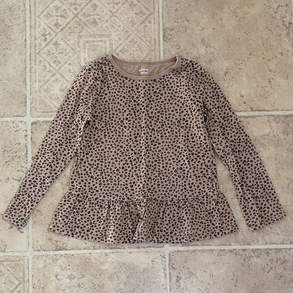 🌻 3/$10 Leopard Print Kids Long Sleeve Peplum Top